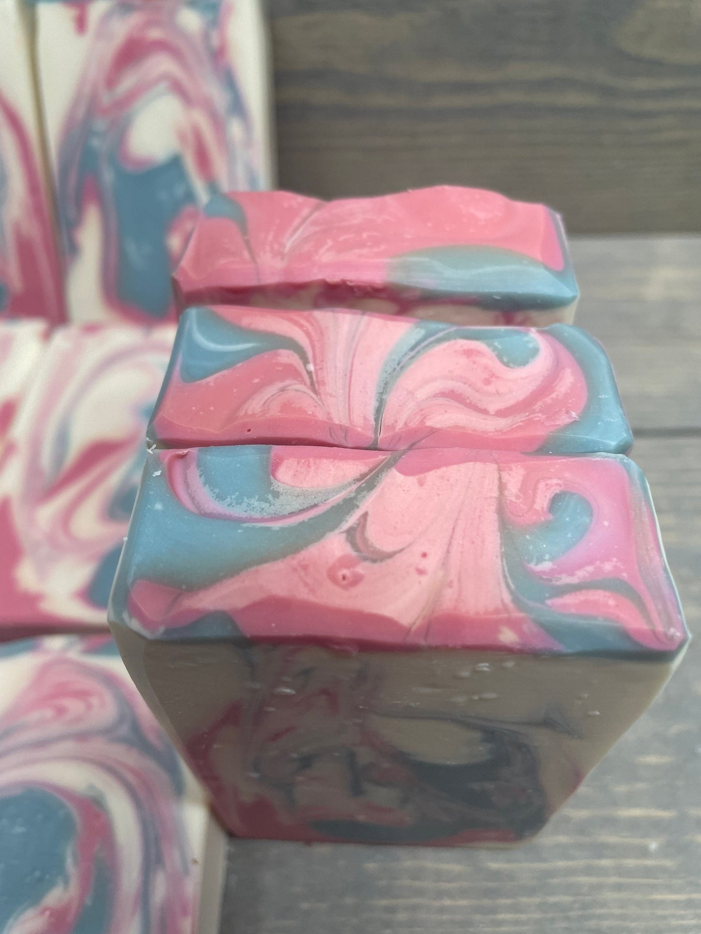 a photo of Angel soap with red, black and white swirls