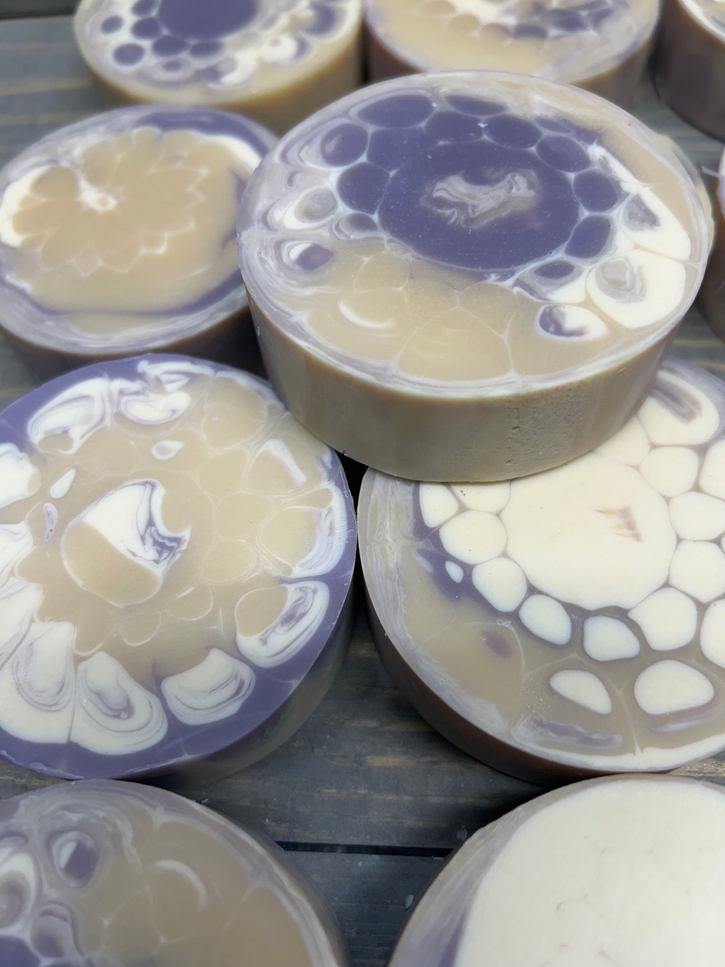 Lavender Essential Oil Goat Milk Soap | Handmade & Soothing; Round 3.5 oz., Creamy Soap, Bubbly Soap, handcrafted soap