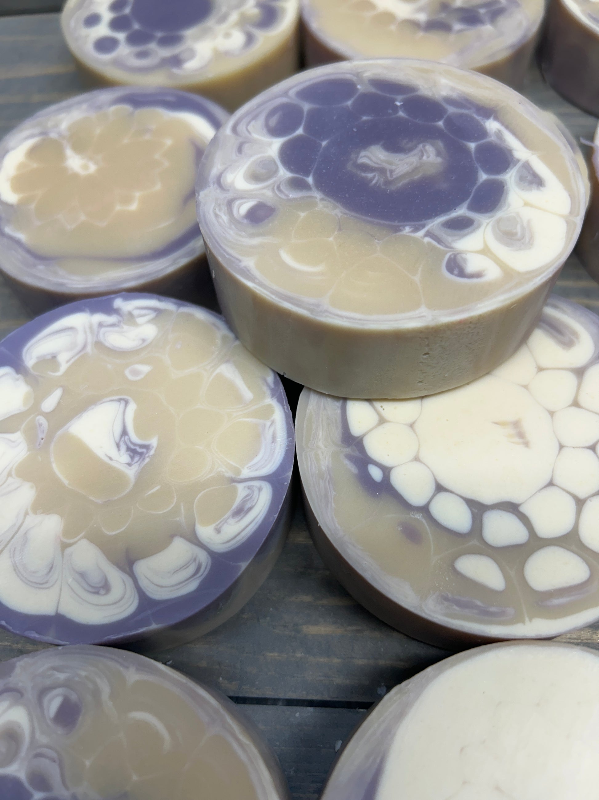 Lavender Essential Oil Goat Milk Soap | Handmade & Soothing; Round 3.5 oz., Creamy Soap, Bubbly Soap, handcrafted soap
