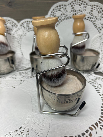 Shaving Soap with brush, hanger and stainless steel cup, 5.0 oz. Super rich, creamy, 1920’s barber shop fragrance