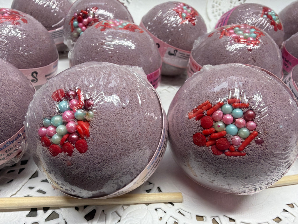 Bath Bomb - Love Spell flower and fruit scented Bath Bombs, Love Spell with Embeds