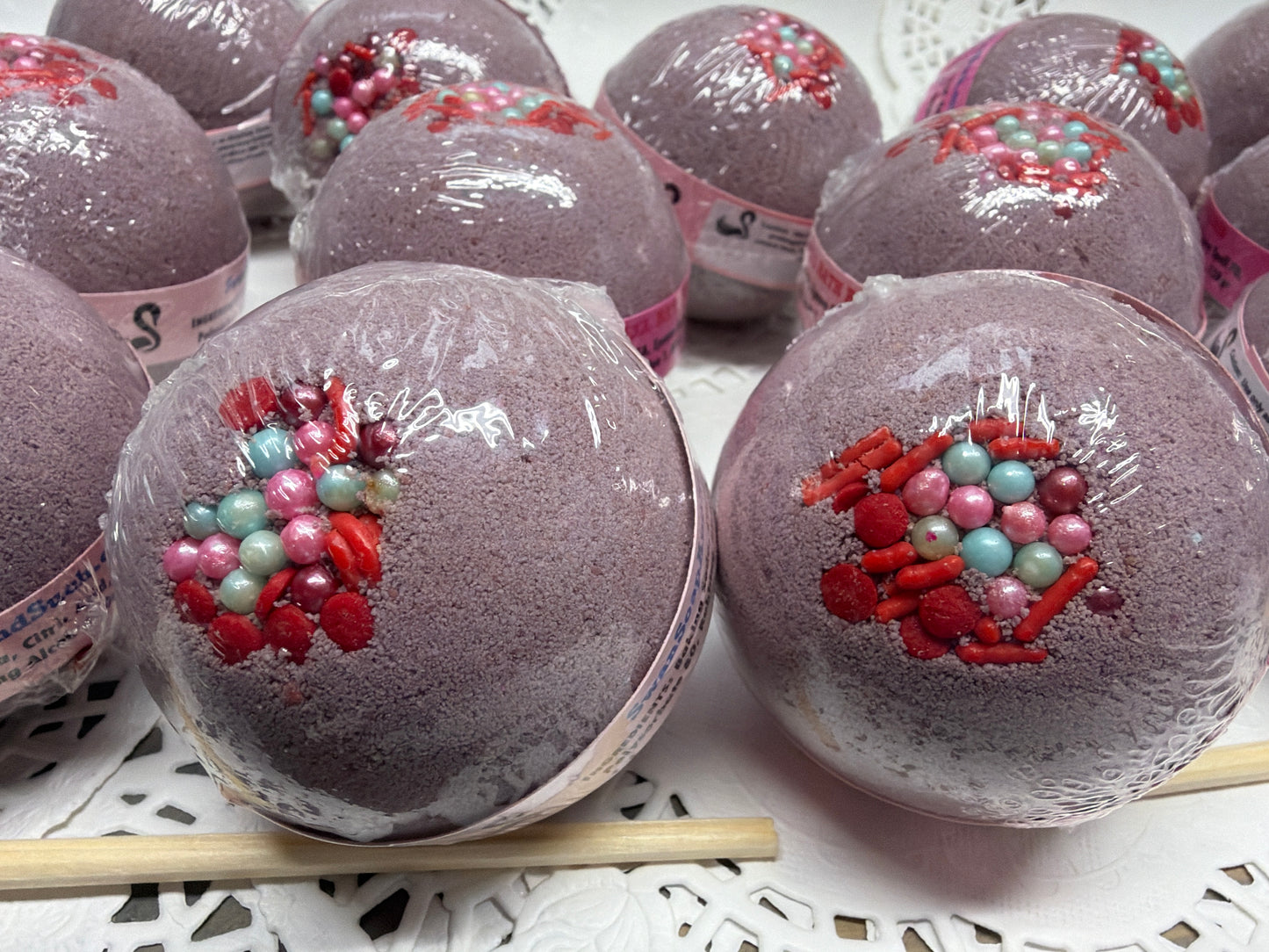 Bath Bomb - Love Spell flower and fruit scented Bath Bombs, Love Spell with Embeds