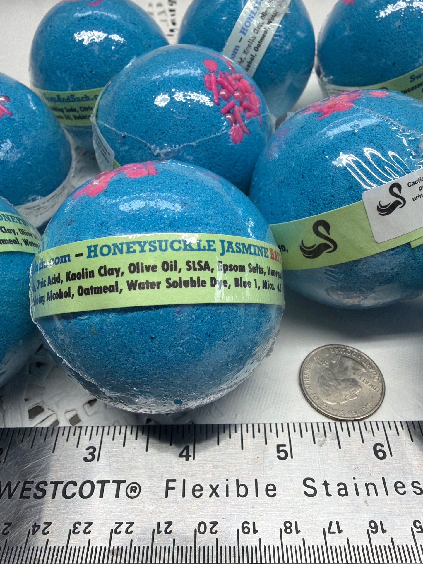 Bath Bomb - Honeysuckle Jasmine Bath Bombs - - Quality ingredients for soft luxurious bath, feels so good - 4.5 oz - 2.5"