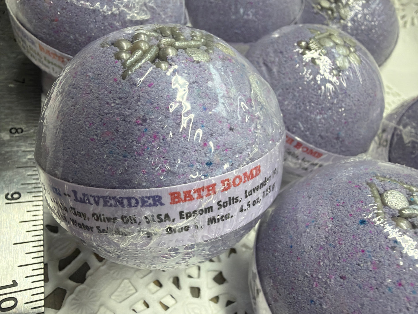 Bath Bomb - Lavender Bath Bombs with Embeds of colors topped with silver sugar sprinkles