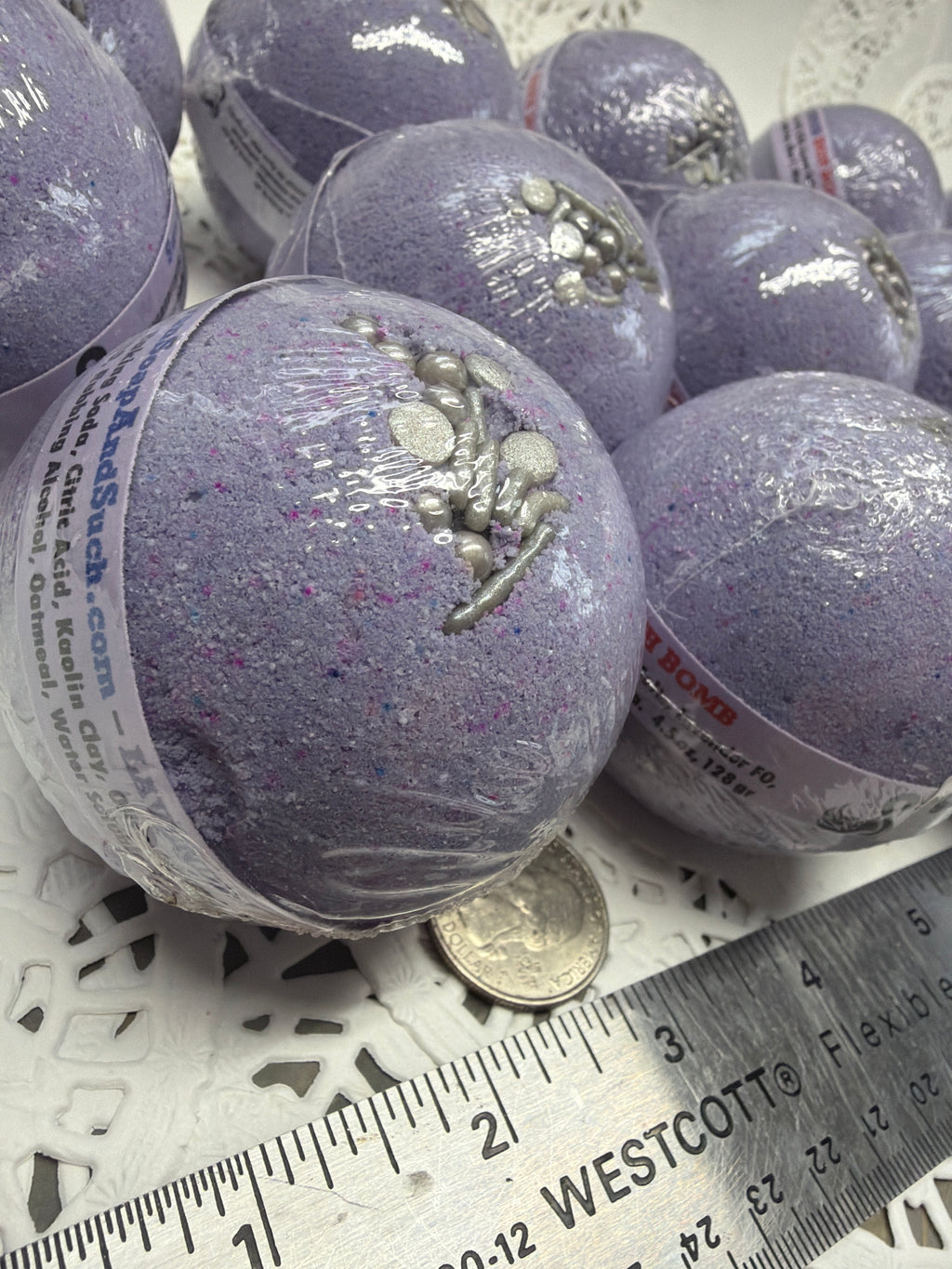 Bath Bomb - Lavender Bath Bombs with Embeds of colors topped with silver sugar sprinkles