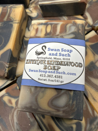 Antique Sandalwood Soap 5.0 oz., White creamy bubbles, Cleanses and smells so good