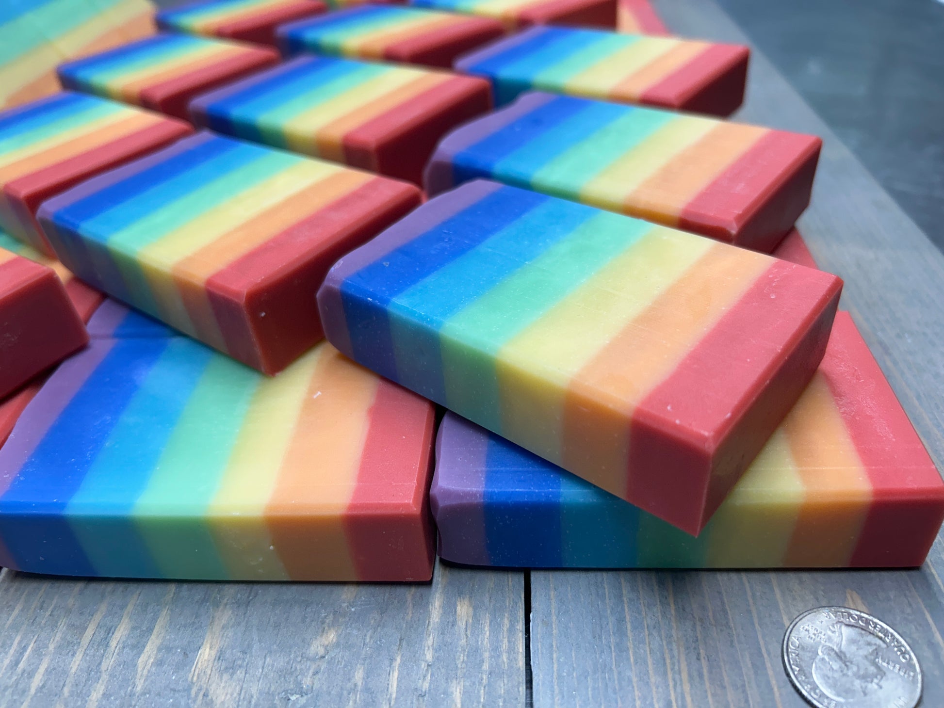 Rainbow Soap scented in Black Raspberry Vanilla, sudsy, Bubbly, Clean and Fun Colors