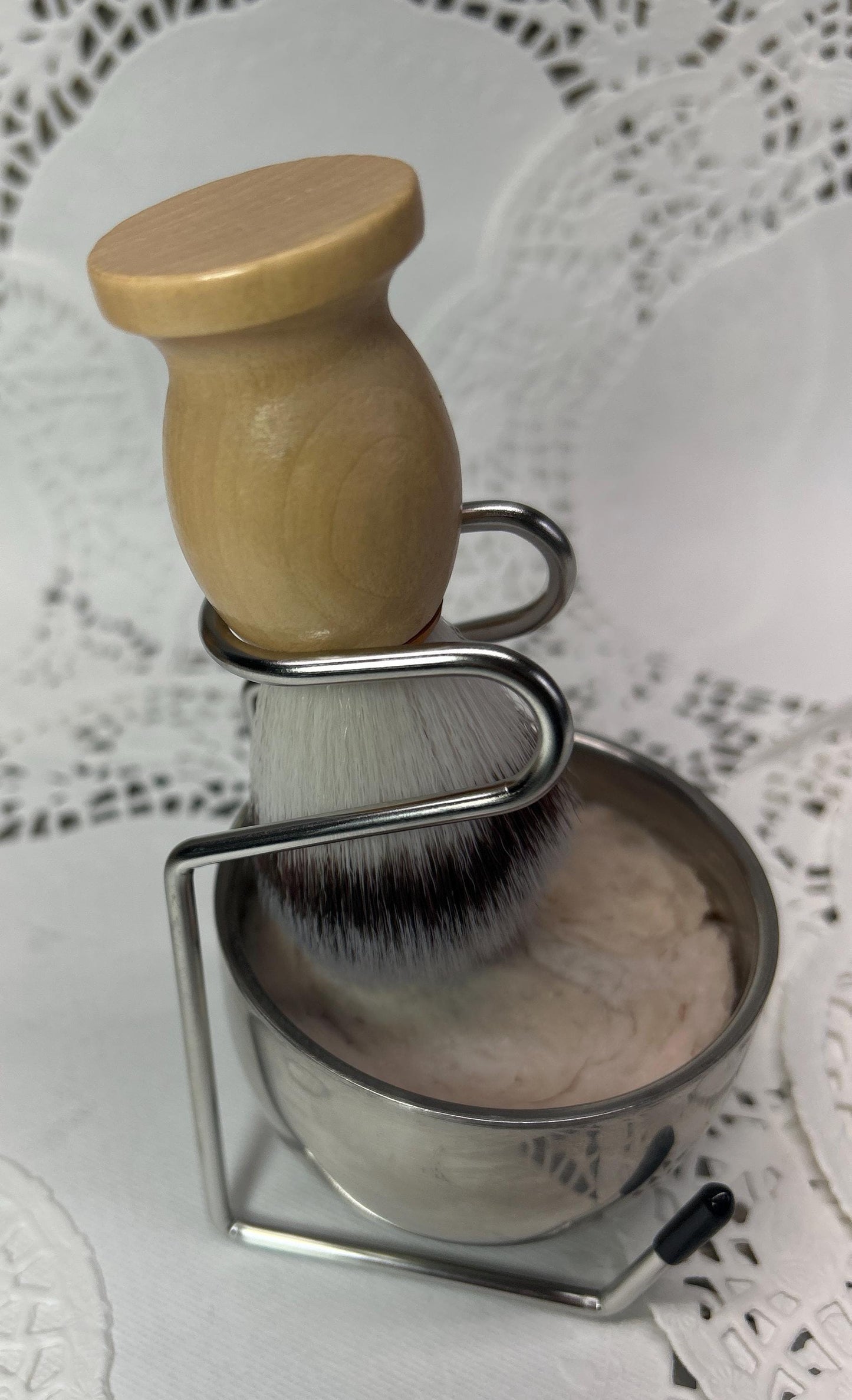 Shaving Soap with brush, hanger and stainless steel cup, 5.0 oz. Super rich, creamy, 1920’s barber shop fragrance