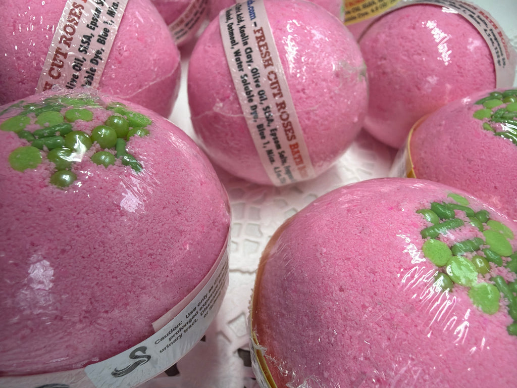 Bath Bomb - Fresh Cut Roses Scented Bath Bombs with Embeds and Candy sprinkled