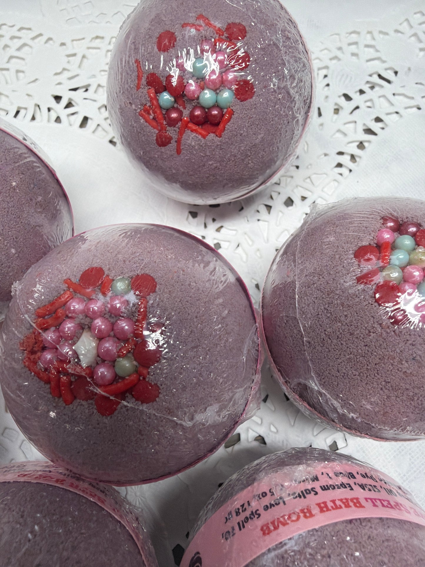 Bath Bomb - Love Spell flower and fruit scented Bath Bombs, Love Spell with Embeds