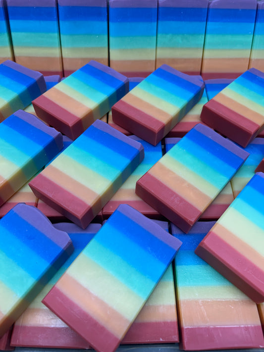 Rainbow Soap scented in Black Raspberry Vanilla, sudsy, Bubbly, Clean and Fun Colors