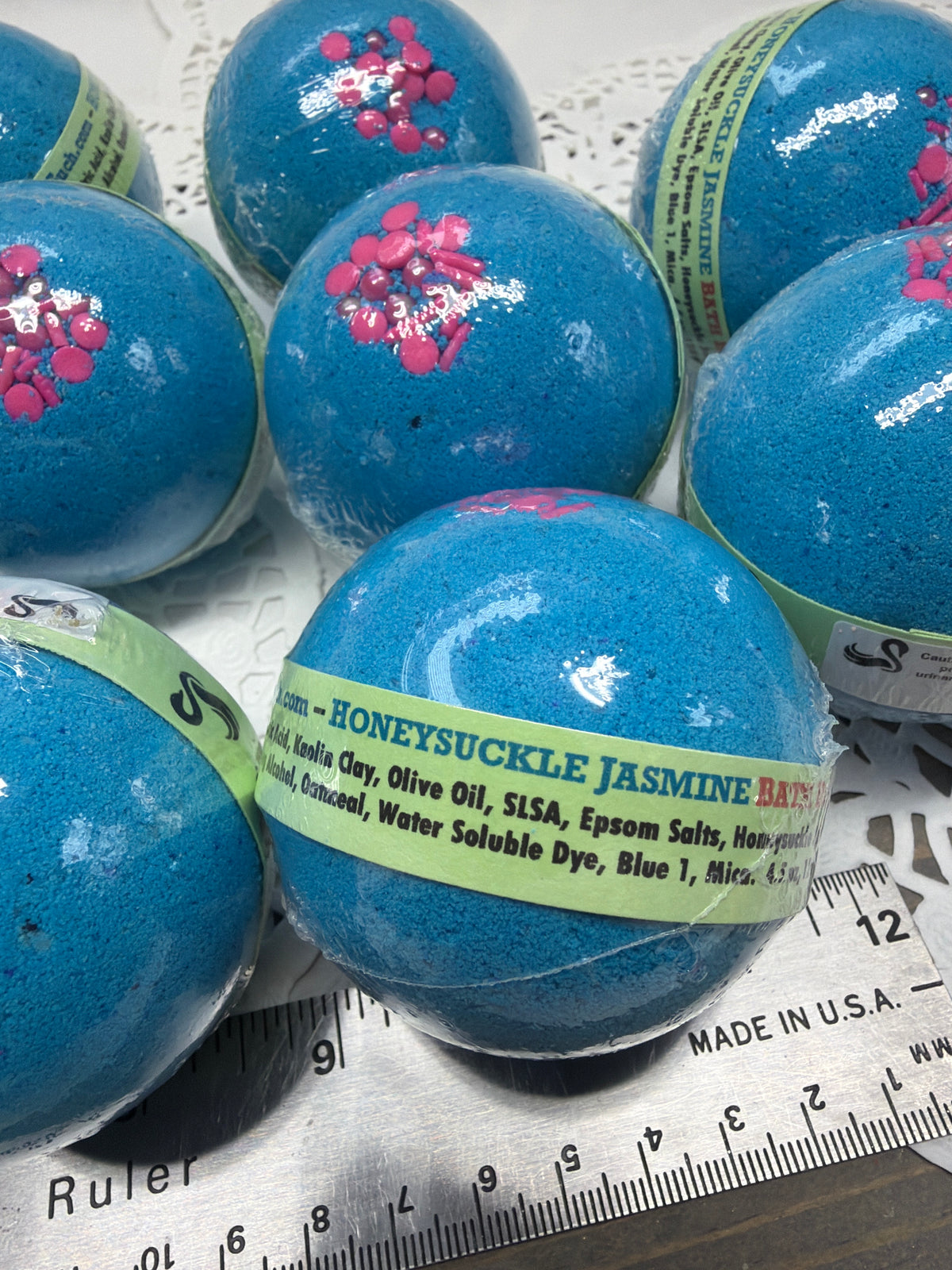 Bath Bomb - Honeysuckle Jasmine Bath Bombs - - Quality ingredients for soft luxurious bath, feels so good - 4.5 oz - 2.5"
