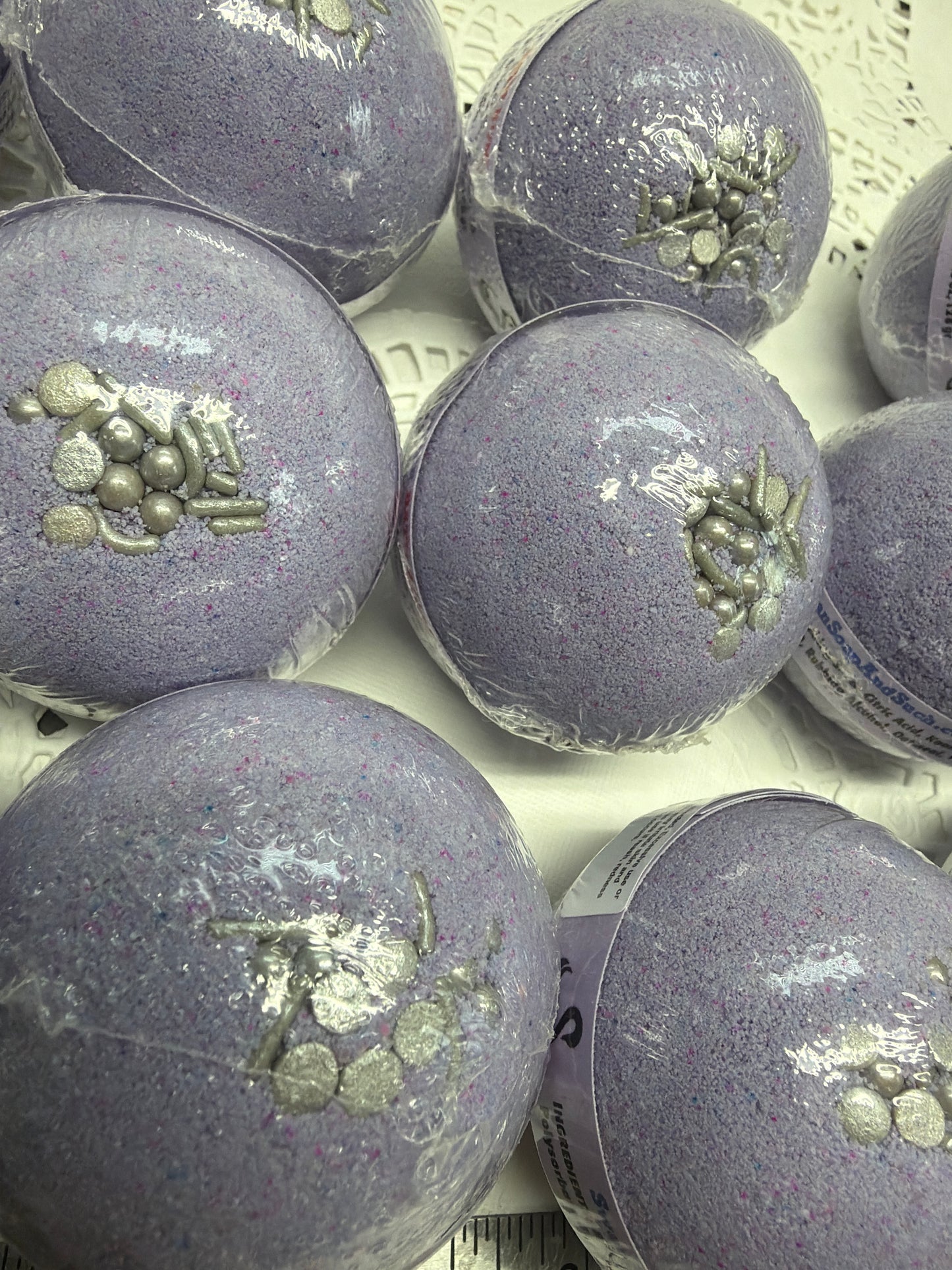 Bath Bomb - Lavender Bath Bombs with Embeds of colors topped with silver sugar sprinkles
