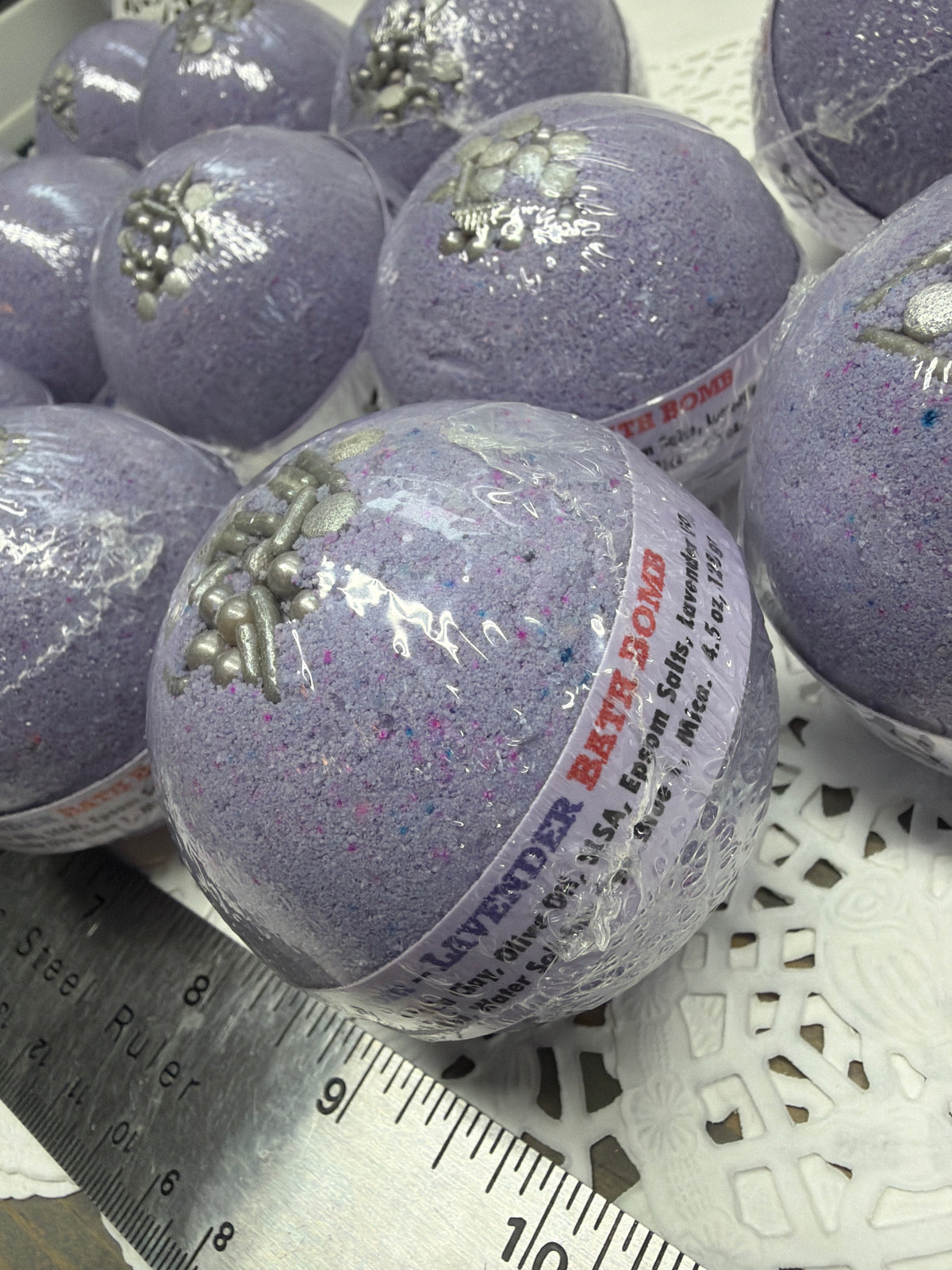 Bath Bomb - Lavender Bath Bombs with Embeds of colors topped with silver sugar sprinkles