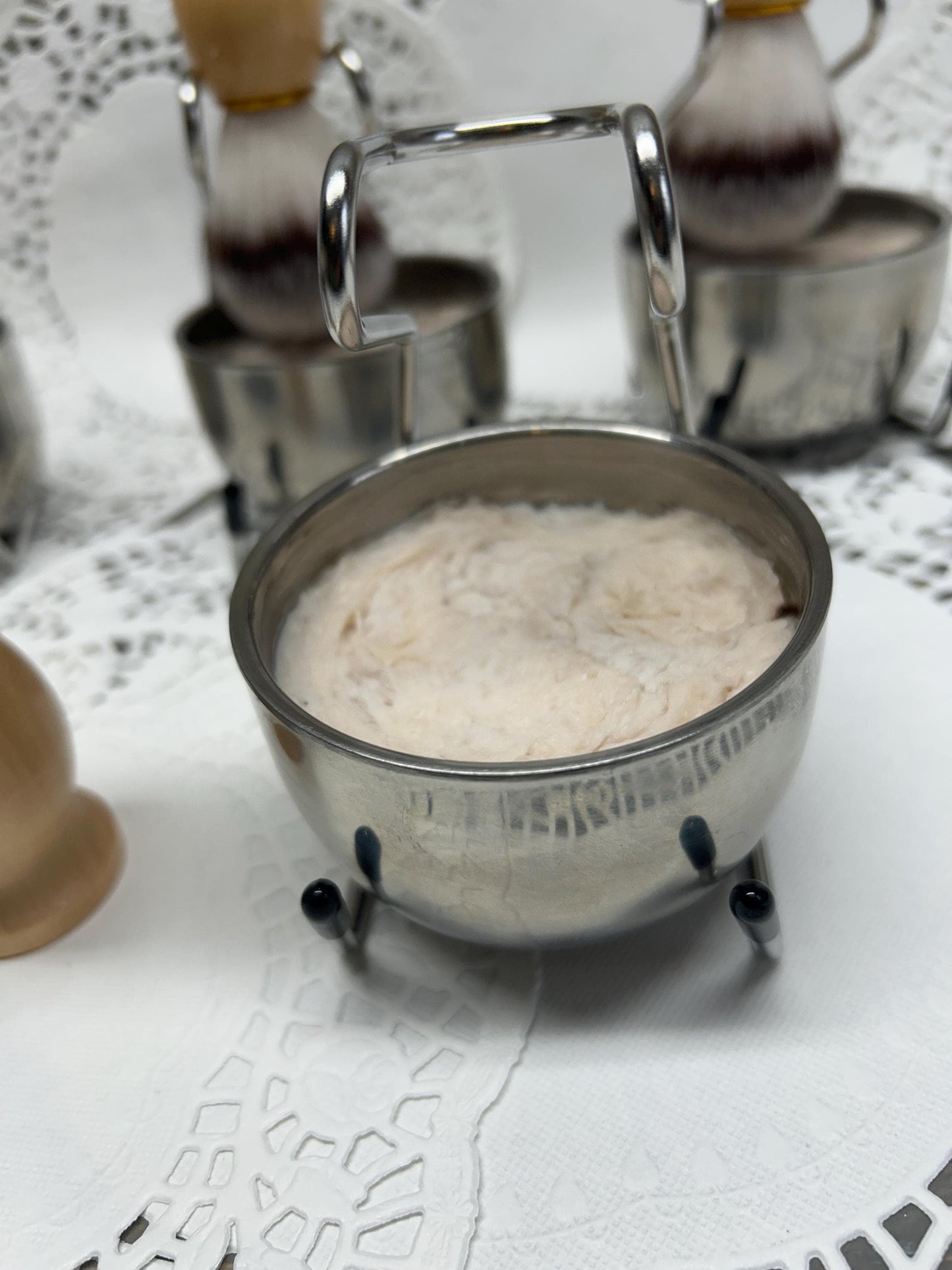 Shaving Soap with brush, hanger and stainless steel cup, 5.0 oz. Super rich, creamy, 1920’s barber shop fragrance