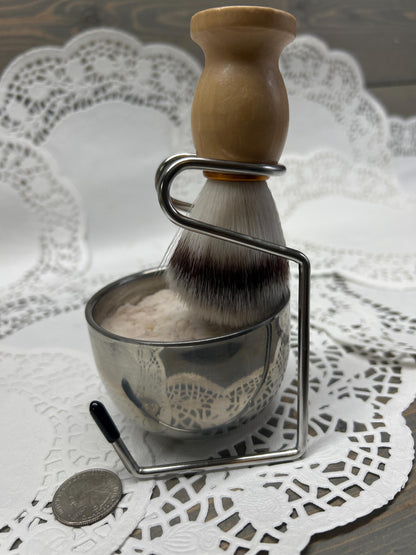 Shaving Soap with brush, hanger and stainless steel cup, 5.0 oz. Super rich, creamy, 1920’s barber shop fragrance