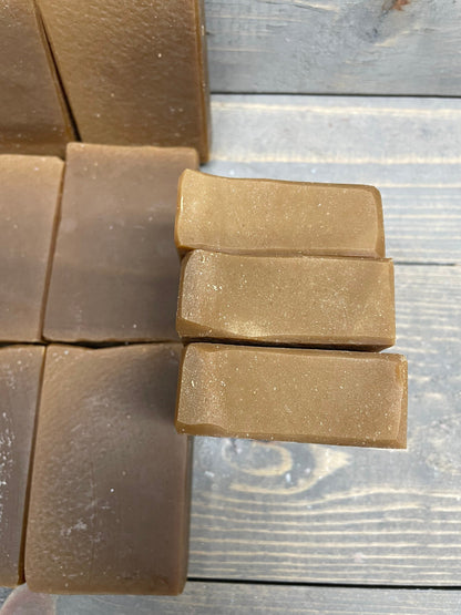 A photo showing detail of Pine Tar and Oatmeal Soap