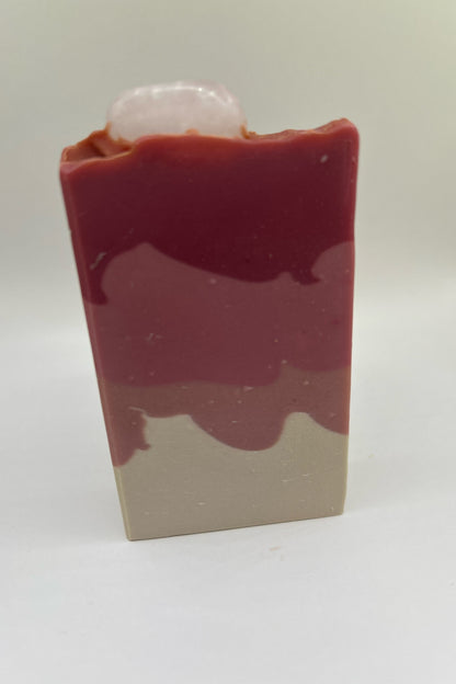 Pink Sugar Soap with Rose Quartz Stone on top of Bar Soap, bubbly soap, creamy soap