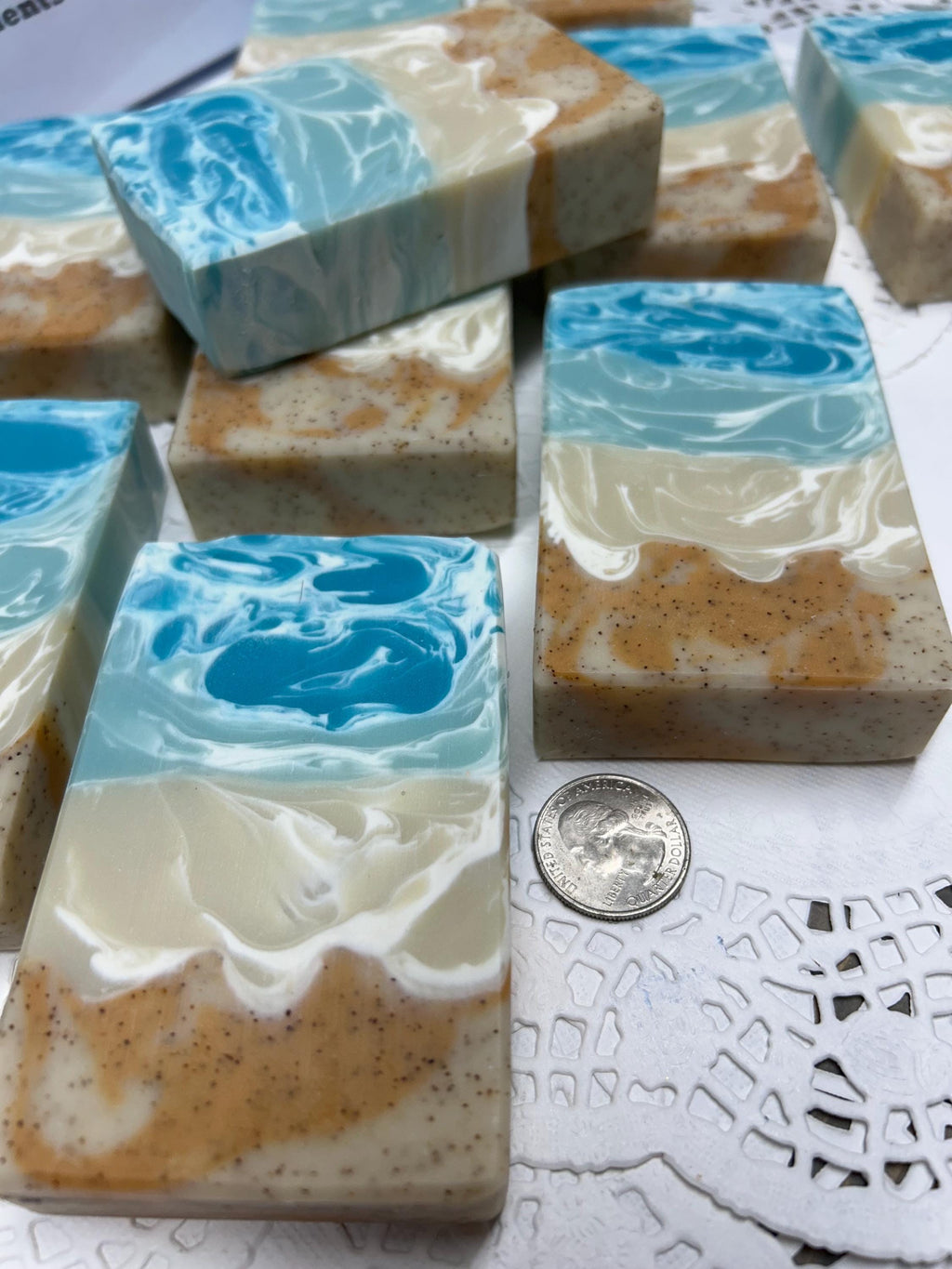 Cool Water Soap – Ocean Fresh, Mint, Cedarwood & Musk! Ocean breezes with lather galore for your cleansing enjoyment 5.0 oz. Long lasting!