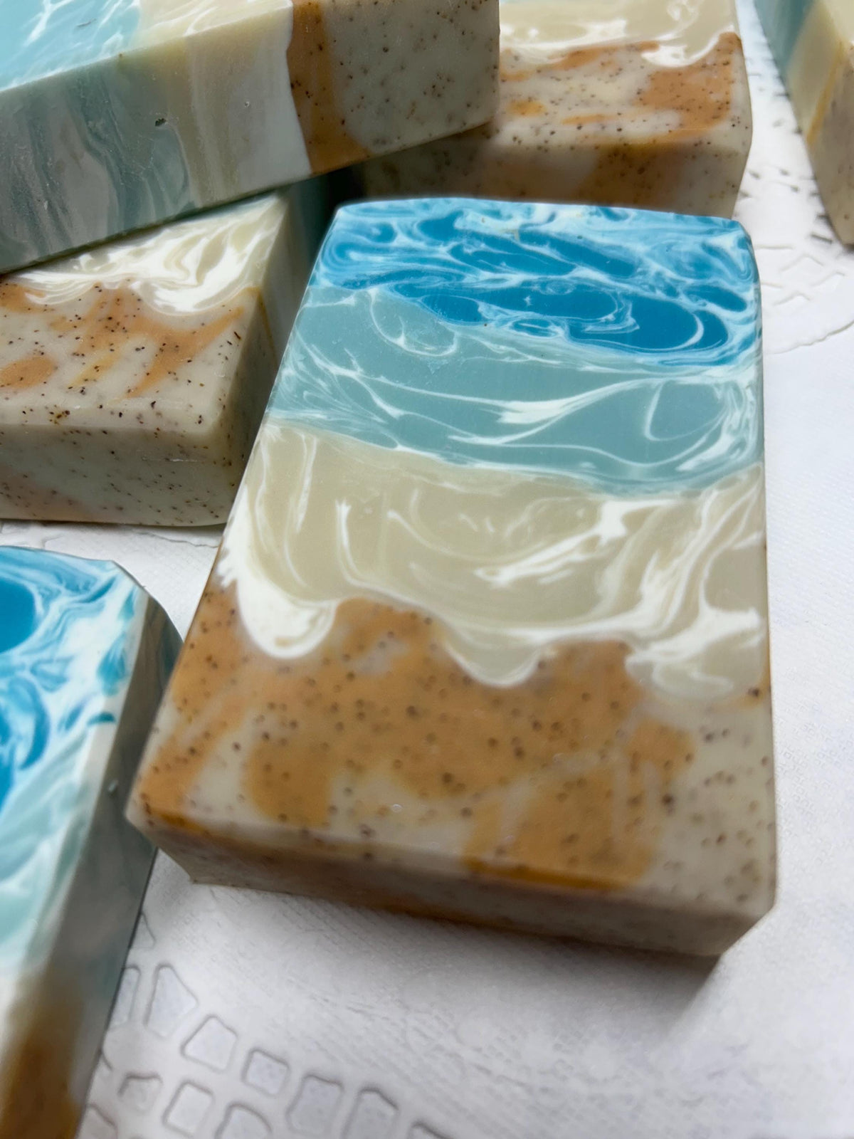Cool Water Soap – Ocean Fresh, Mint, Cedarwood & Musk! Ocean breezes with lather galore for your cleansing enjoyment 5.0 oz. Long lasting!
