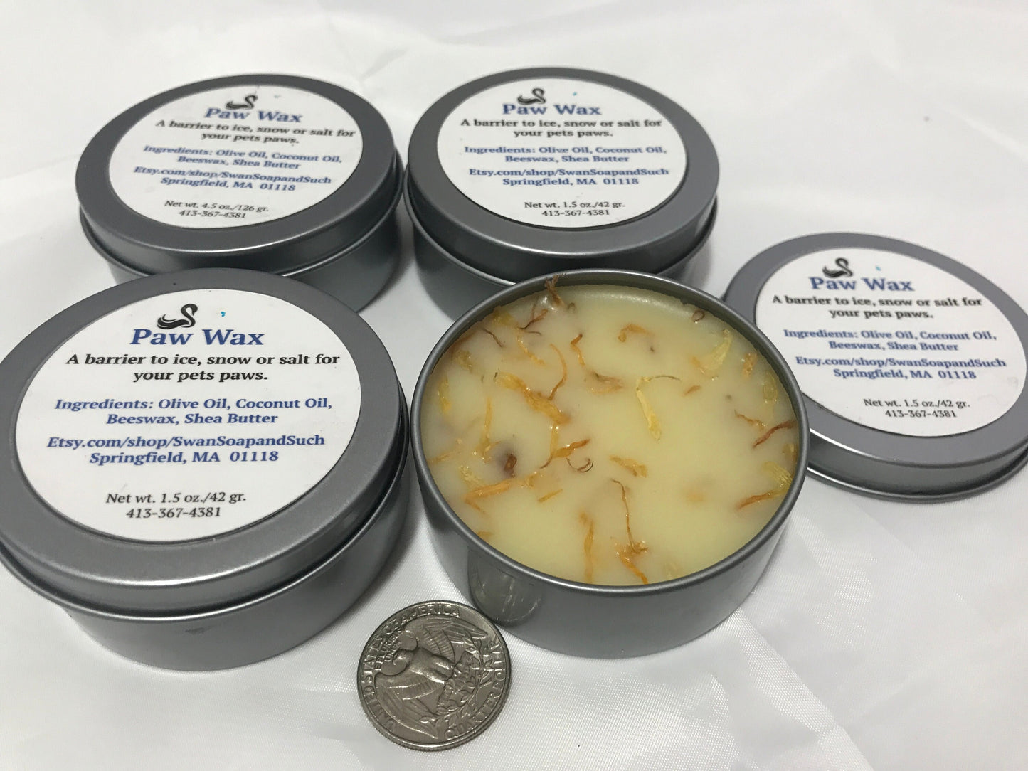 Paw Wax Paw Balm for Dogs and Cats 1.5 oz. with Calendula Flower Petals, natural paw balm, moisturizing paw balm