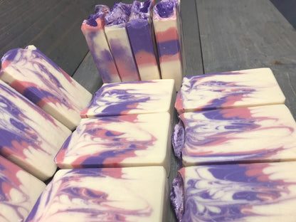 A photo of Honeysuckle Jasmine Soap with suttle amounts of purple and pink