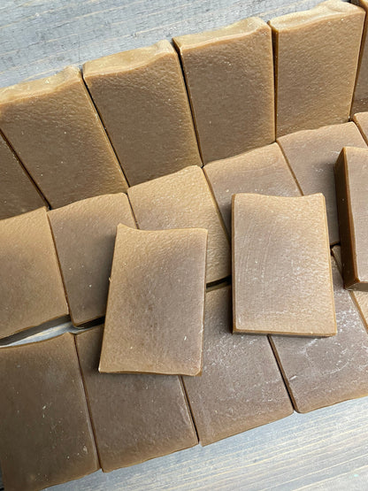 A photo showing detail of Pine Tar and Oatmeal Soap