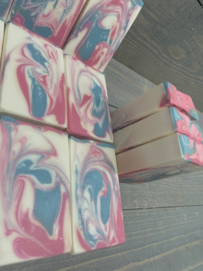 a photo of Angel soap with red, black and white swirls