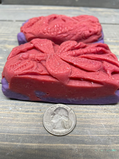 A photo showing detail of the Dragon Eye and Dragonfly Soap bars