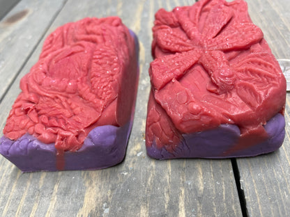 A photo showing detail of the Dragon Eye and Dragonfly Soap bars