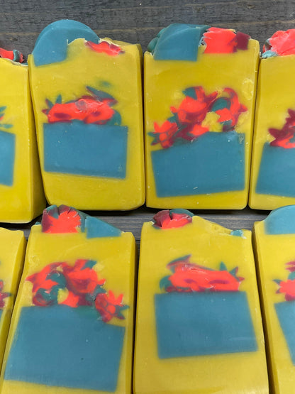 A photo of Fruity Cupcake Soap Bars with yellow, blue colors