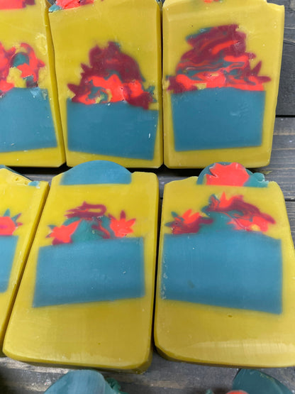 A photo of Fruity Cupcake Soap Bars with yellow, blue colors