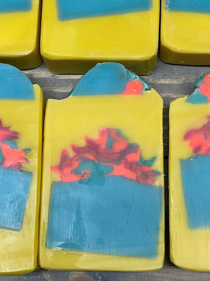 A photo of Fruity Cupcake Soap Bars with yellow, blue colors