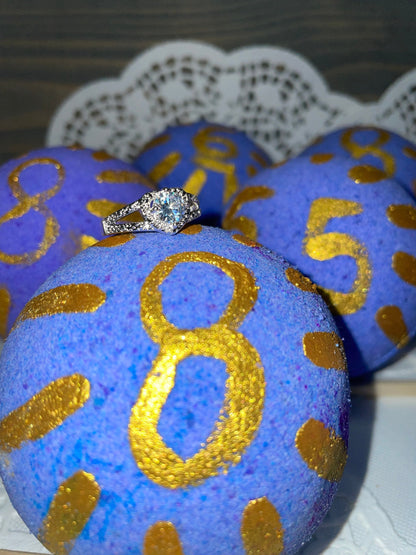 a photo of Large French Lavender Bath Bombs with Sterling Silver Rings Inside with a Lavender color  