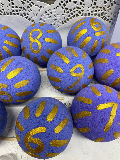 a photo of Large French Lavender Bath Bombs with Sterling Silver Rings Inside with a Lavender color  