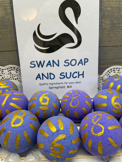 a photo of Large French Lavender Bath Bombs with Sterling Silver Rings Inside with a Lavender color  