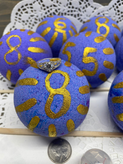 a photo of Large French Lavender Bath Bombs with Sterling Silver Rings Inside with a Lavender color  