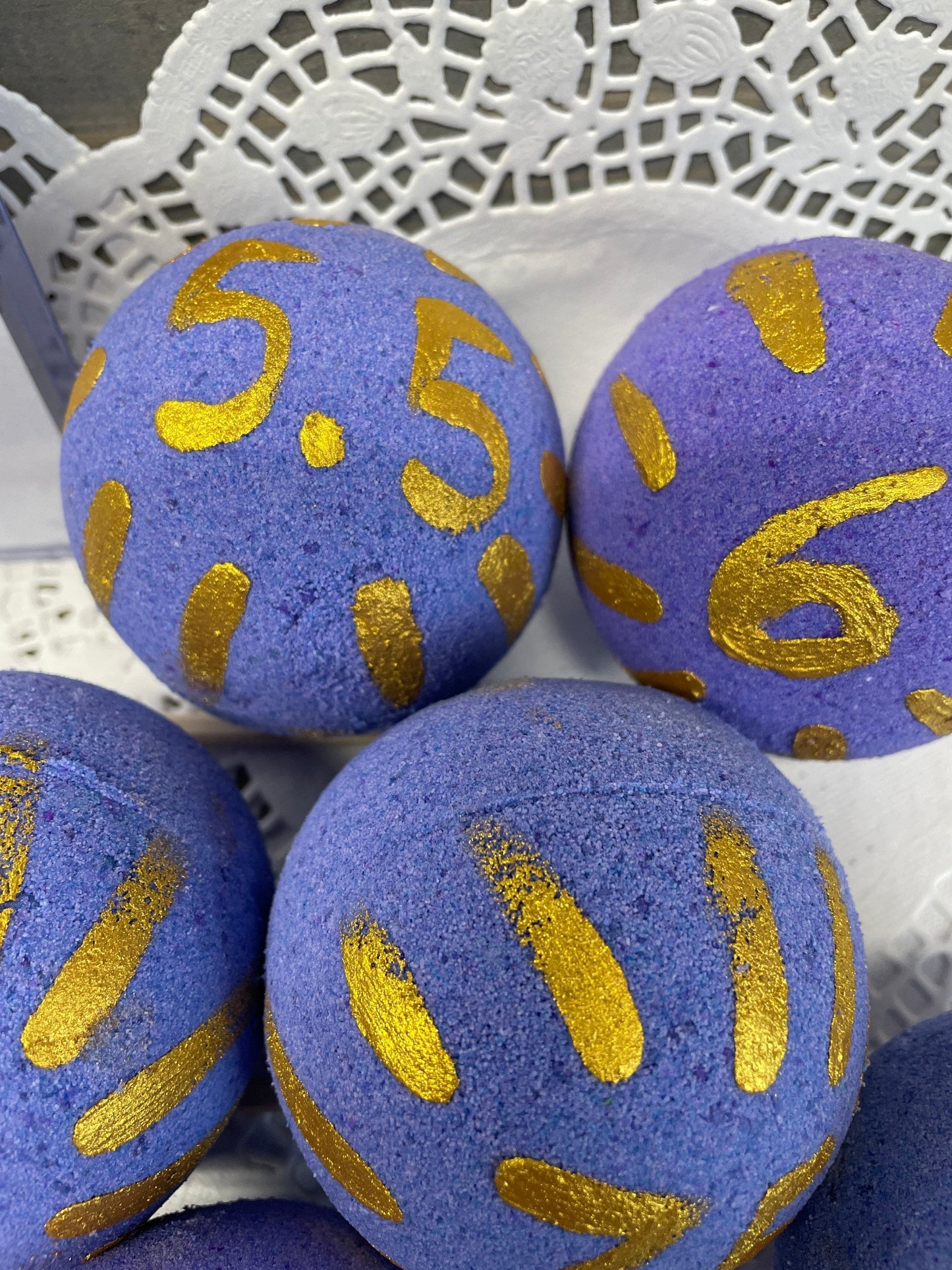 a photo of Large French Lavender Bath Bombs with Sterling Silver Rings Inside with a Lavender color  