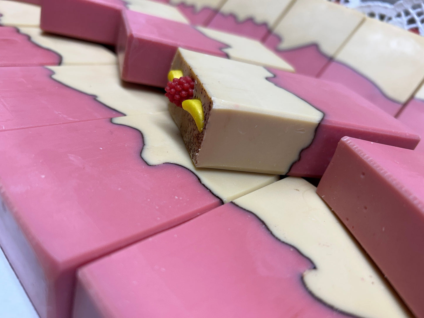 Banana Raspberry Soap, Cleansing, moisturizing, fruity scent, loads of white creamy bubbles! Great gift!