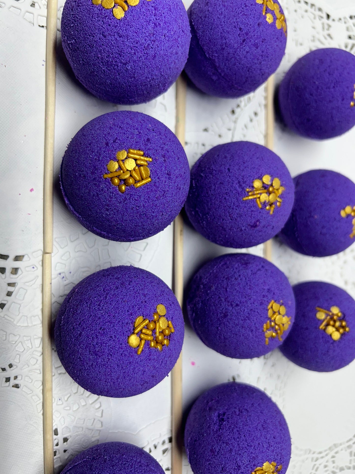 Bath Bomb - Lavender Bath Bombs with Embeds of colors topped with gold sugar sprinkles